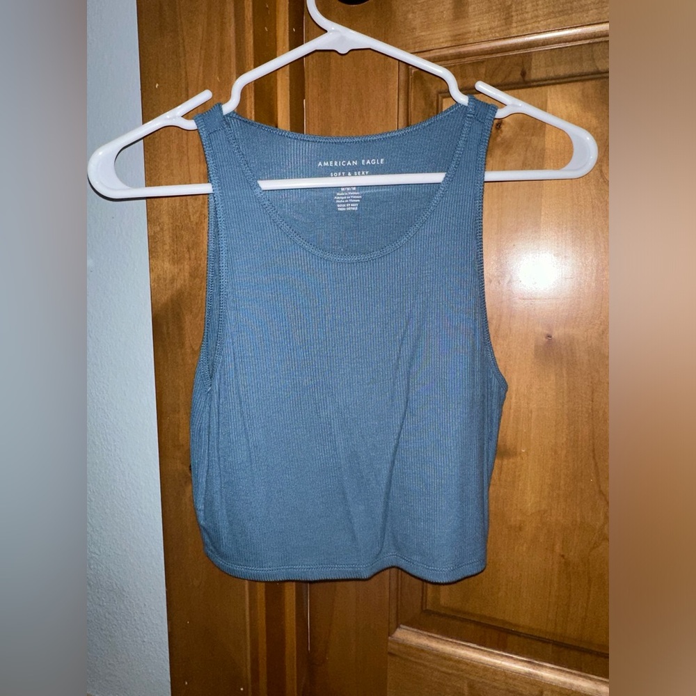 american eagle blue ribbed tank top